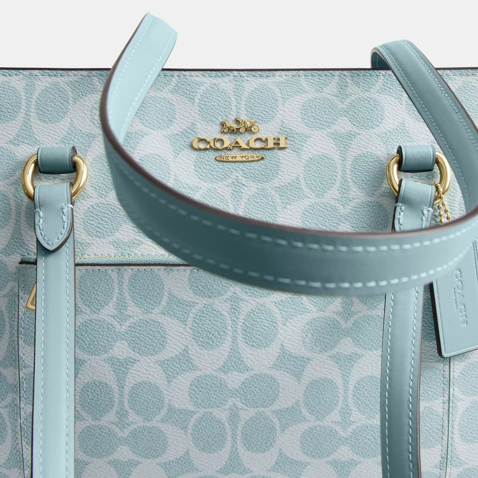 Station Tote Bag In Signature Canvas - Gold/Light Blue - view 8