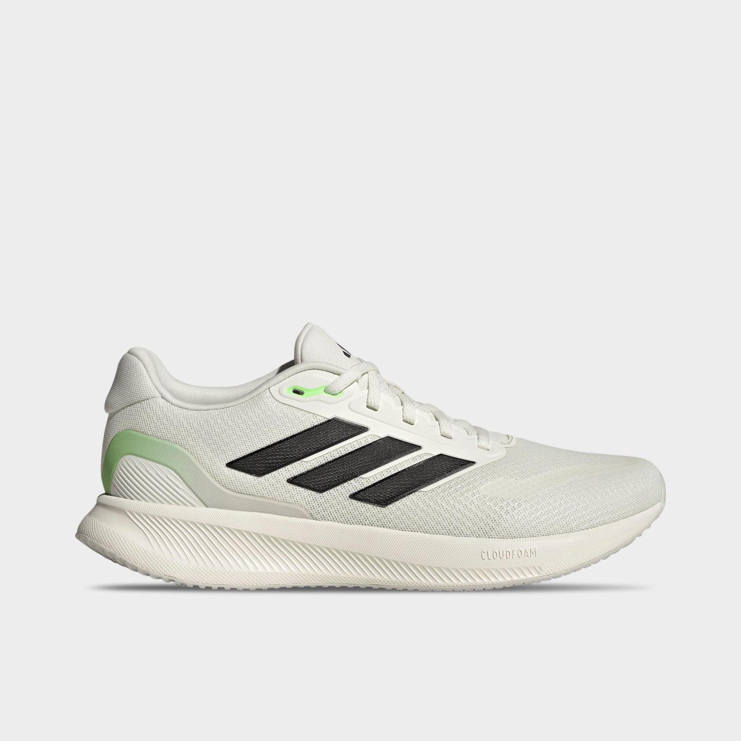 Men's adidas Runfalcon 5 Running Shoes - Off White/Core Black/Lime Burst - Left shoe facing left. Outside of the shoe.