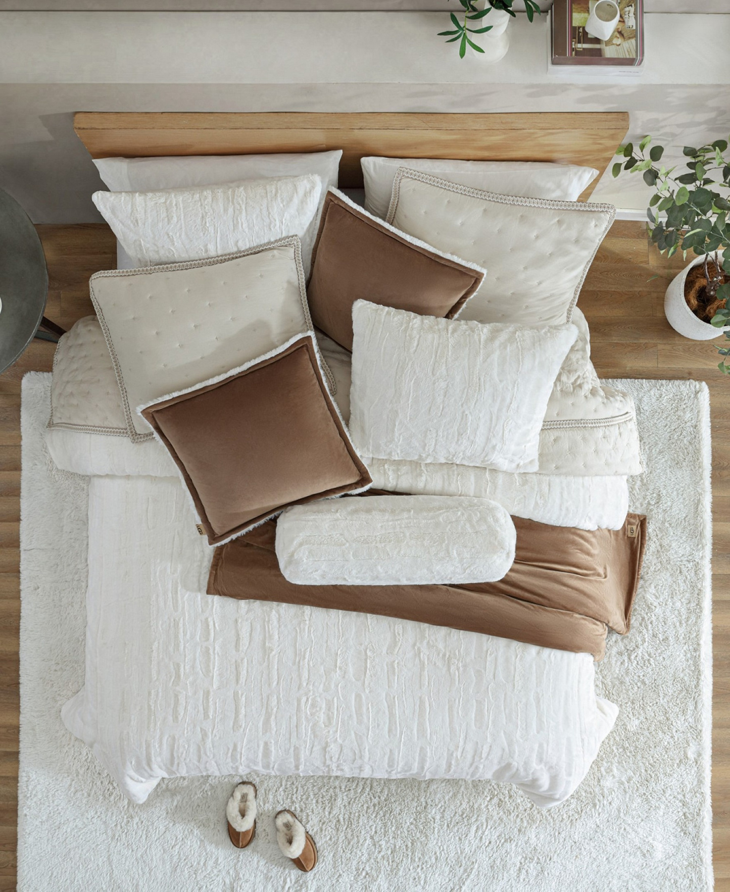 UGG® Valor Carved Faux-Fur Bolster Decorative Pillow, 8" x 26" - Snow