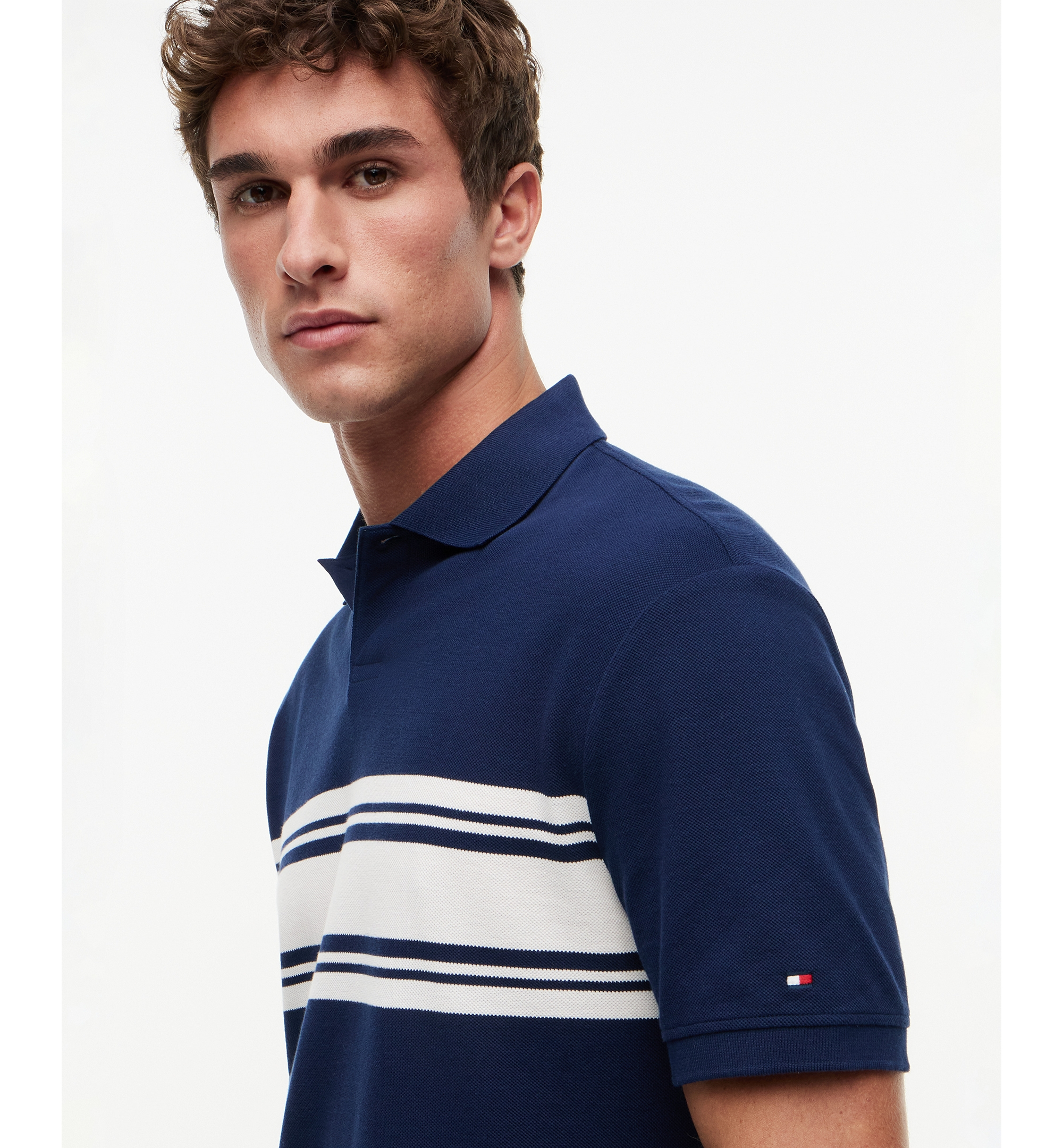 Tommy Hilfiger Men's Placed Breton Stripe Polo Shirt - Carbon Navy