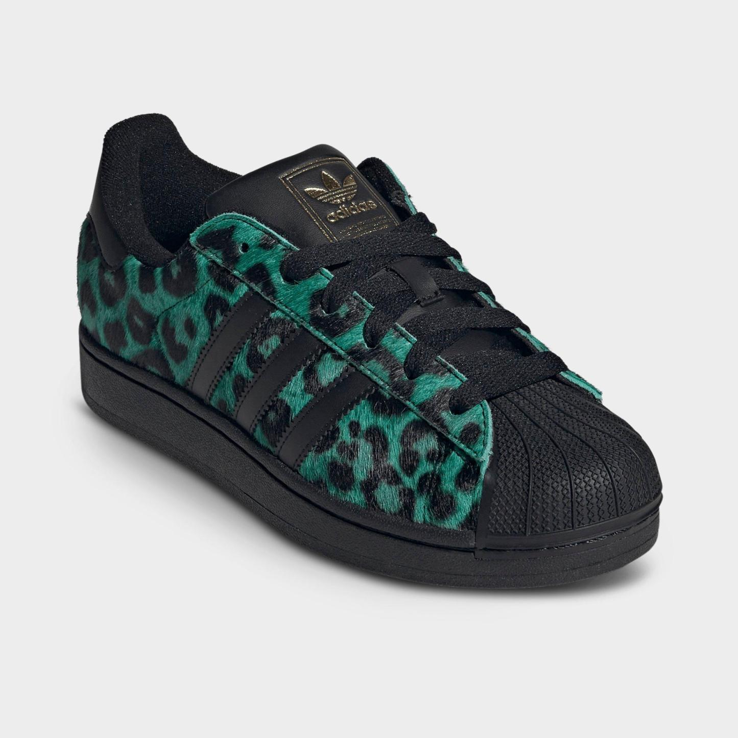 Women's adidas Originals Superstar II Casual Shoes - Semi Screaming Green/Core Black/Gold Metallic - Both shoes facing left
