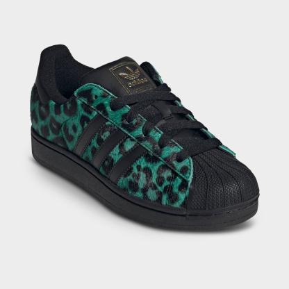 Women's adidas Originals Superstar II Casual Shoes - Semi Screaming Green/Core Black/Gold Metallic - Both shoes facing left