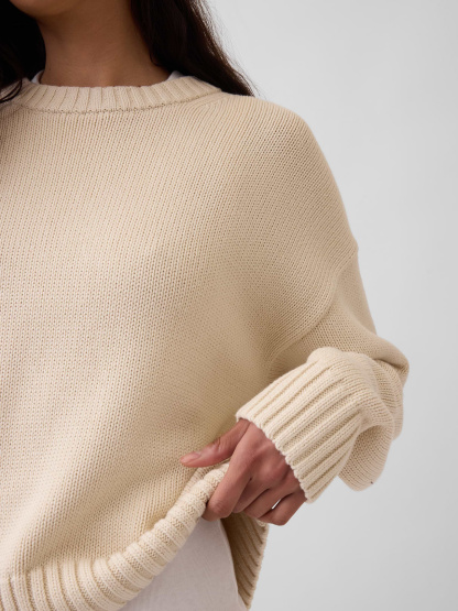 100% Cotton Oversized Crop Sweater - Chino beige