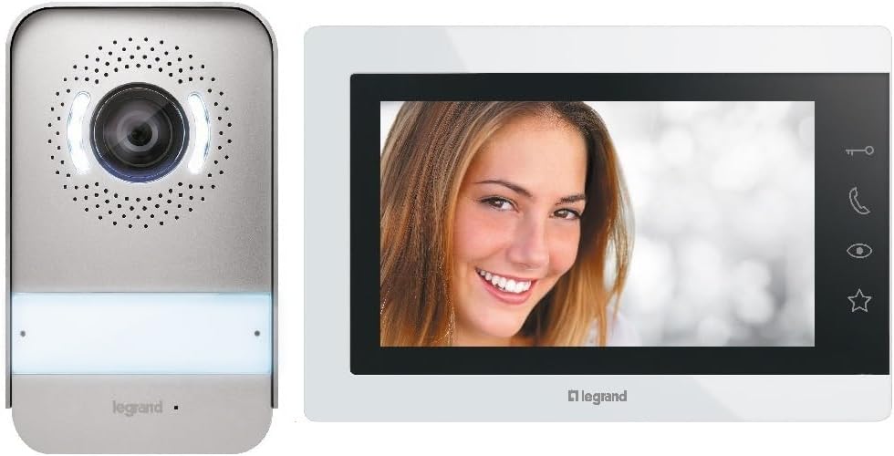 LEGRAND, Easykit Essential 367915 Kit d'interphone vidéo avec connecteur 2 fils, moniteur couleur 7" et caméra grand angle 1/2, kit de maison familiale, extensible, alimentation encastrée en ligne,
