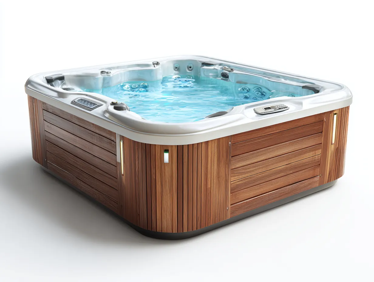 Bain à remous 4 places bois-acrylique 210x210x92 cm - bois/blanc - design moderne