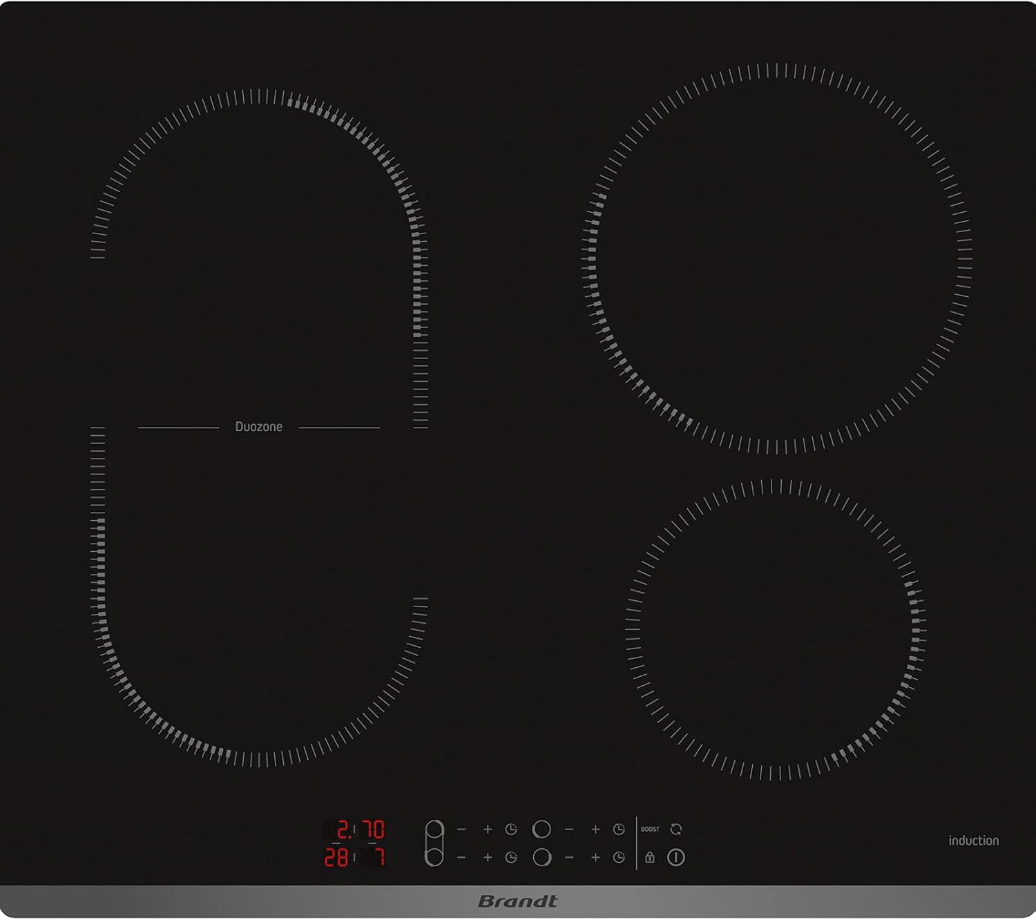 Table de cuisson induction BRANDT - 4 zones - L 58 x P51 cm - 3600 W - Revetement verre - Noir - CPI6400B