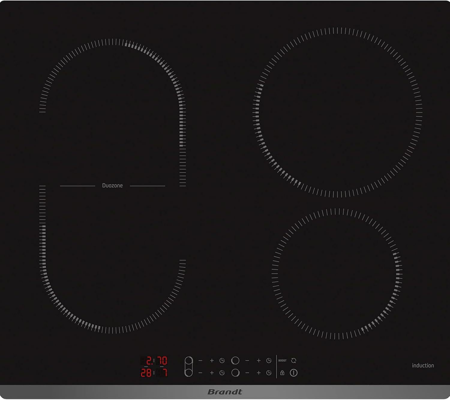 Table de cuisson induction BRANDT - 4 zones - L 58 x P51 cm - 3600 W - Revetement verre - Noir - CPI6400B