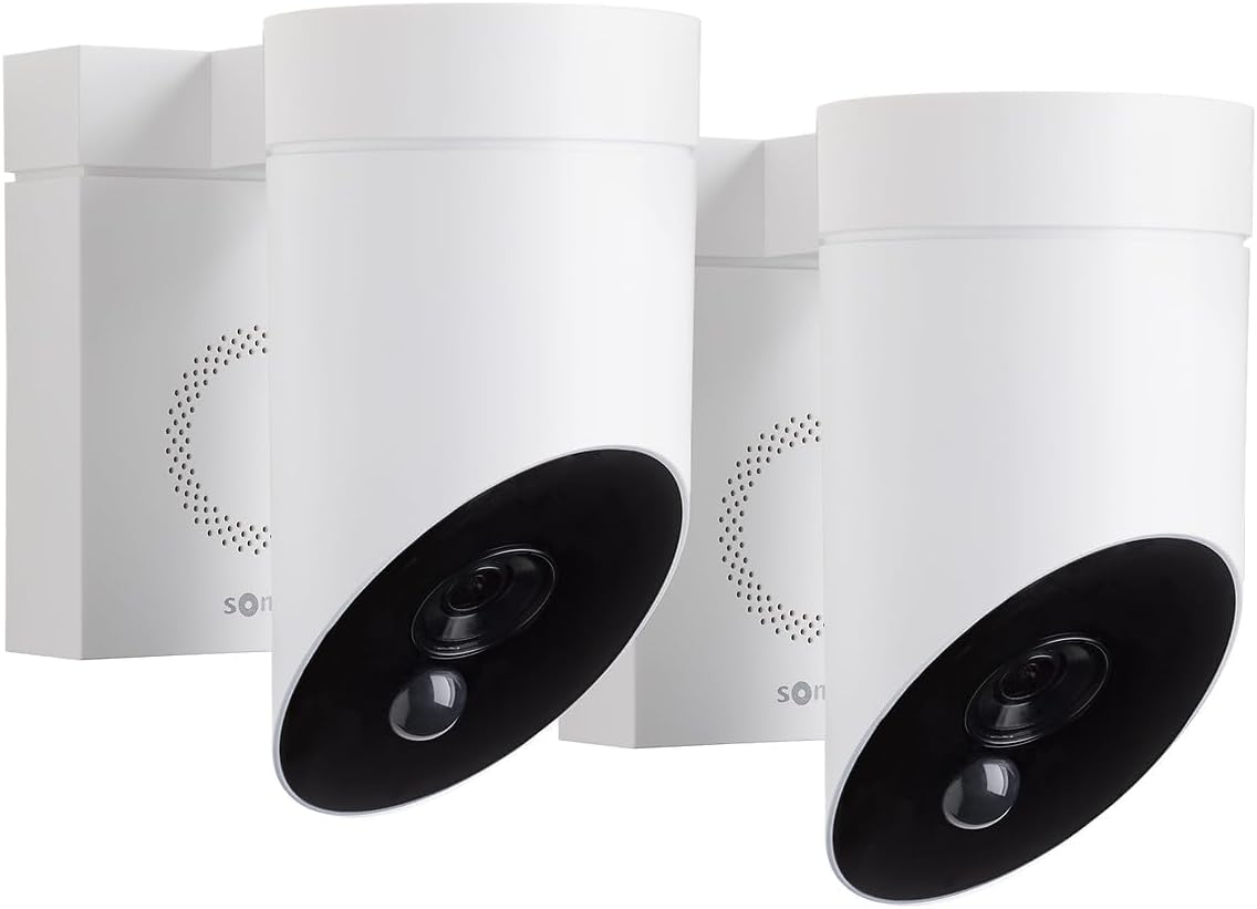 somfy 1875340 – Pack de 2 Outdoor Camera 2 Blanches, Caméras avec détection de Mouvement Intelligente, Sirène intégrée de 110 DB, Branchement Possible sur Un luminaire existant, Images Full HD 1080p