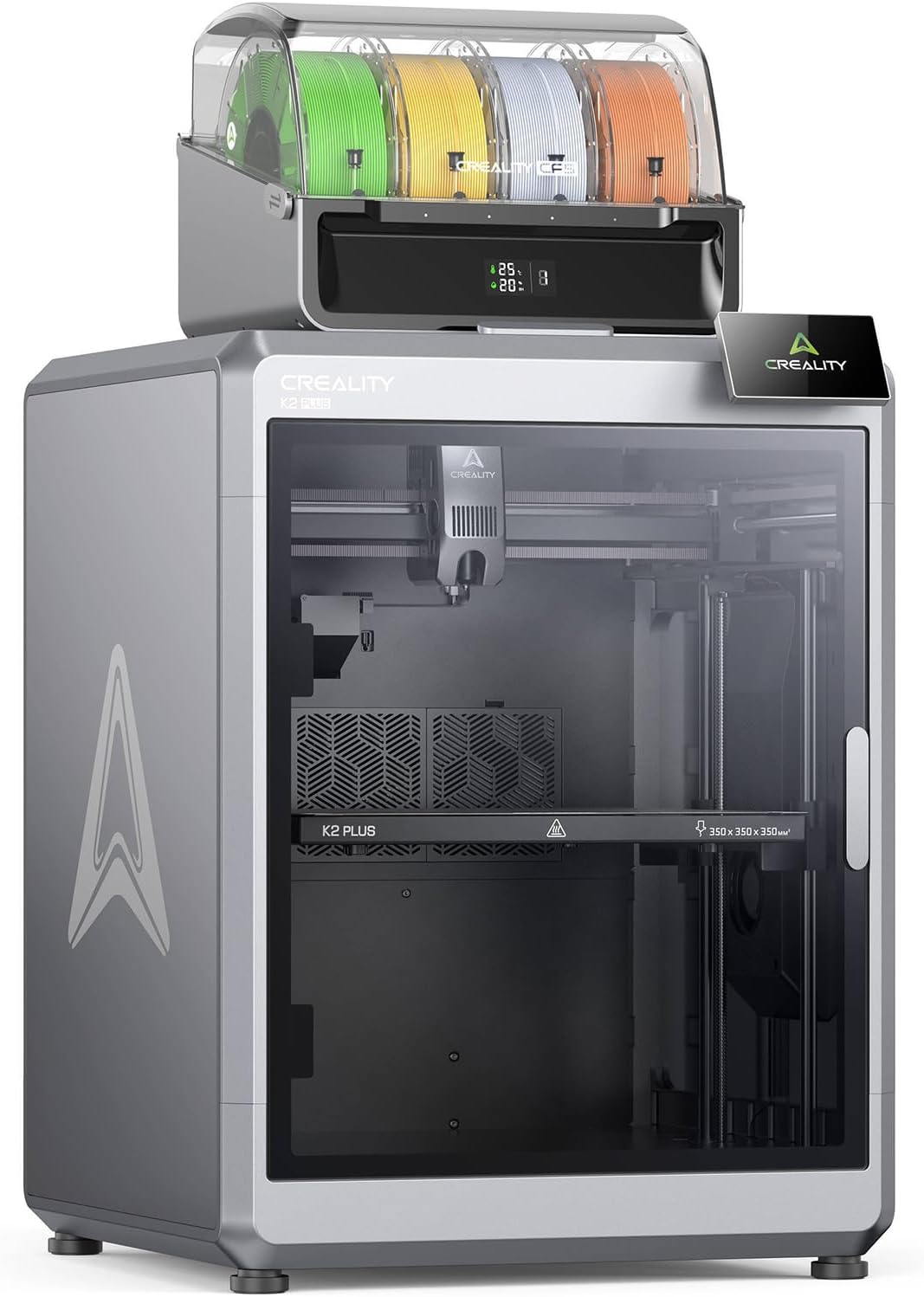 Creality K2 Plus Combo Imprimante 3D avec boîtier intelligent à filament CFS, double caméra AI, 600 mm/s impression haute vitesse, zone d'impression 350 x 350 x 350 mm