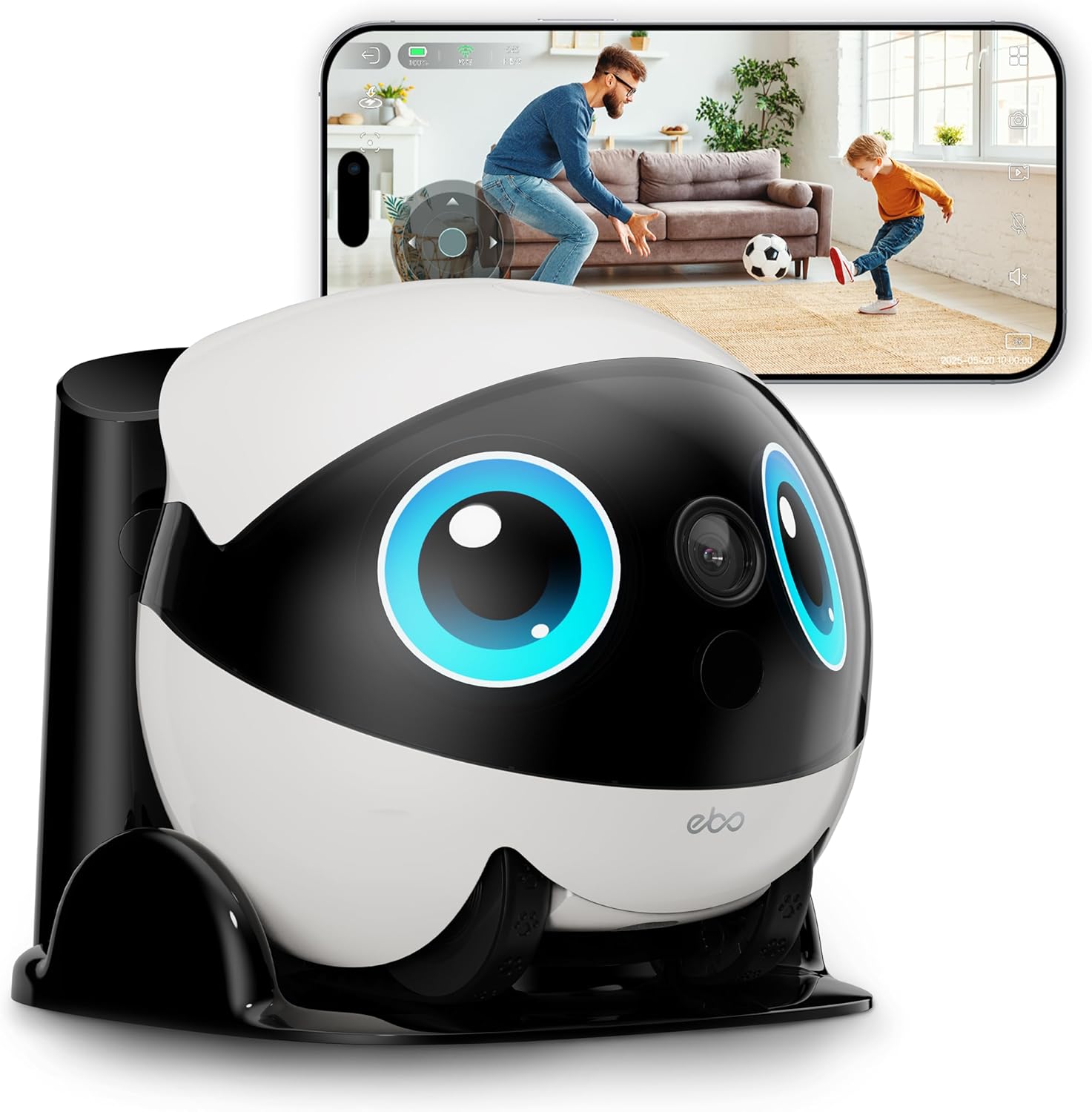 Enabot EBO Air 2 Plus FamilyBot, Robot mobile IA, caméra de surveillance 3K pour la maison et les animaux, audio bidirectionnel, batterie, image faciale personnalisée (blanc lunaire)