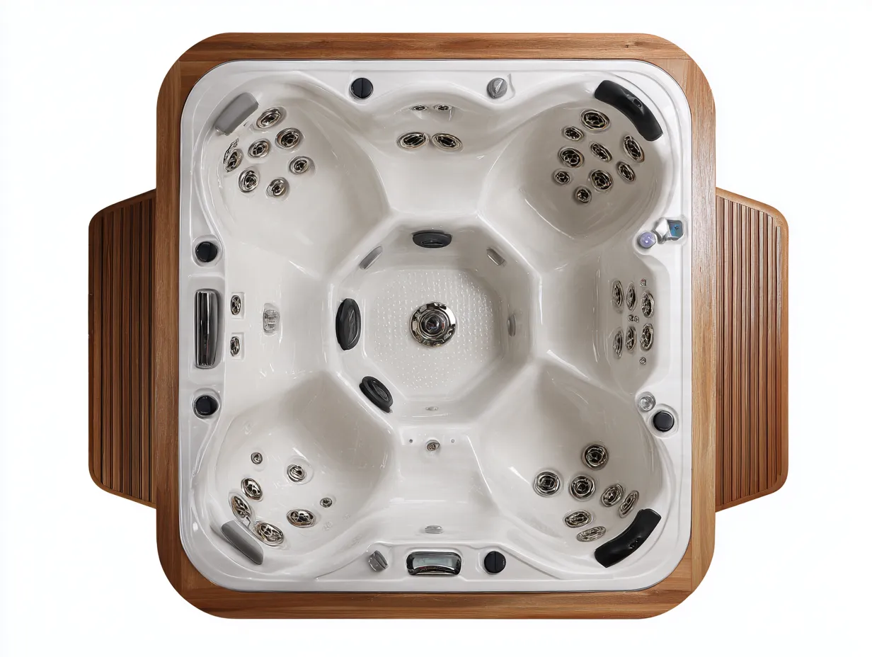 Bain à remous 4 personnes acrylique 200x200x90 cm - blanc/marron - design moderne