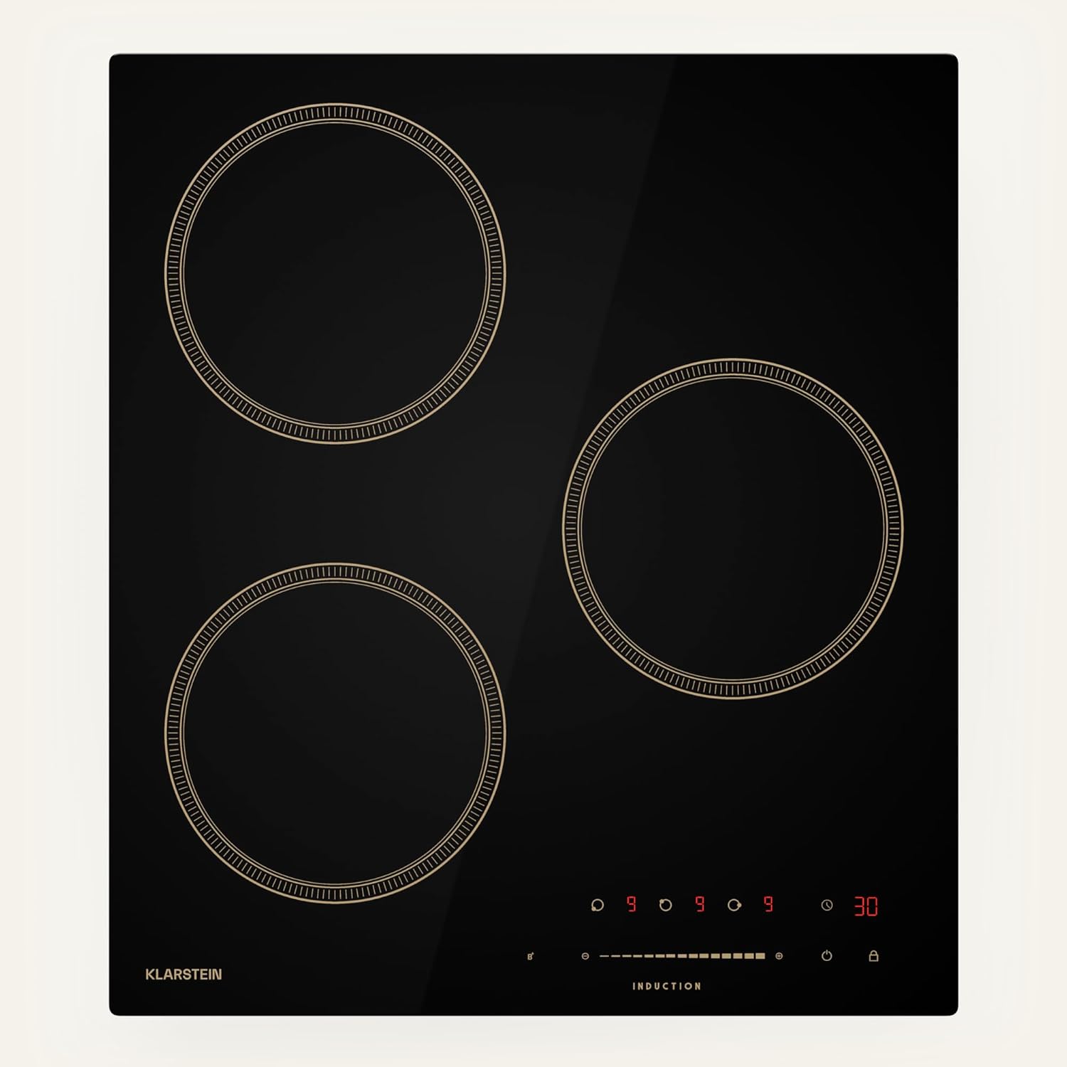 Klarstein Victoria Plaque À Induction Encastrable - 3 Zones, 6600 W Avec Boosters, Commande Tactile À Curseur, Minuterie & Verrouillage Parental, Vitrocéramique Noire, Design Compact 45 cm