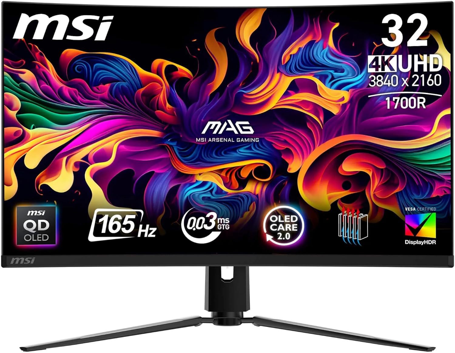 MSI MAG 321CUP QD-OLED Ecran Gaming incurvé 32'' 4K UHD - 1700R, Dalle Quantum Dot OLED 3840 x 1080, 165 Hz / 0.03 ms, DisplayHDR True Black 400, G-Sync, HDMI 2.1, DP 1.4a, USB Type-C (PD 15W), Noir