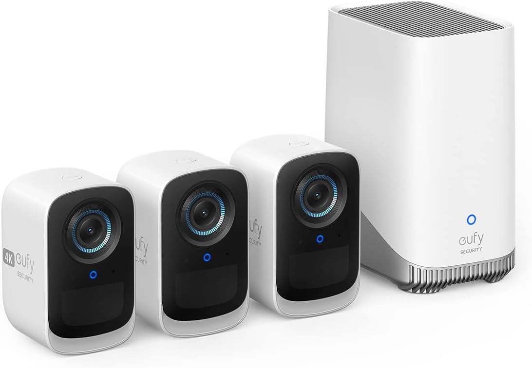 eufy Security eufyCam S300(eufyCam 3C), Camera Surveillance WiFi exterieure sans Fil, Résolution 4K, Vision Nocturne Couleur, Pas de Frais Mensuels, Nécessite HomeBase 3, 3+1