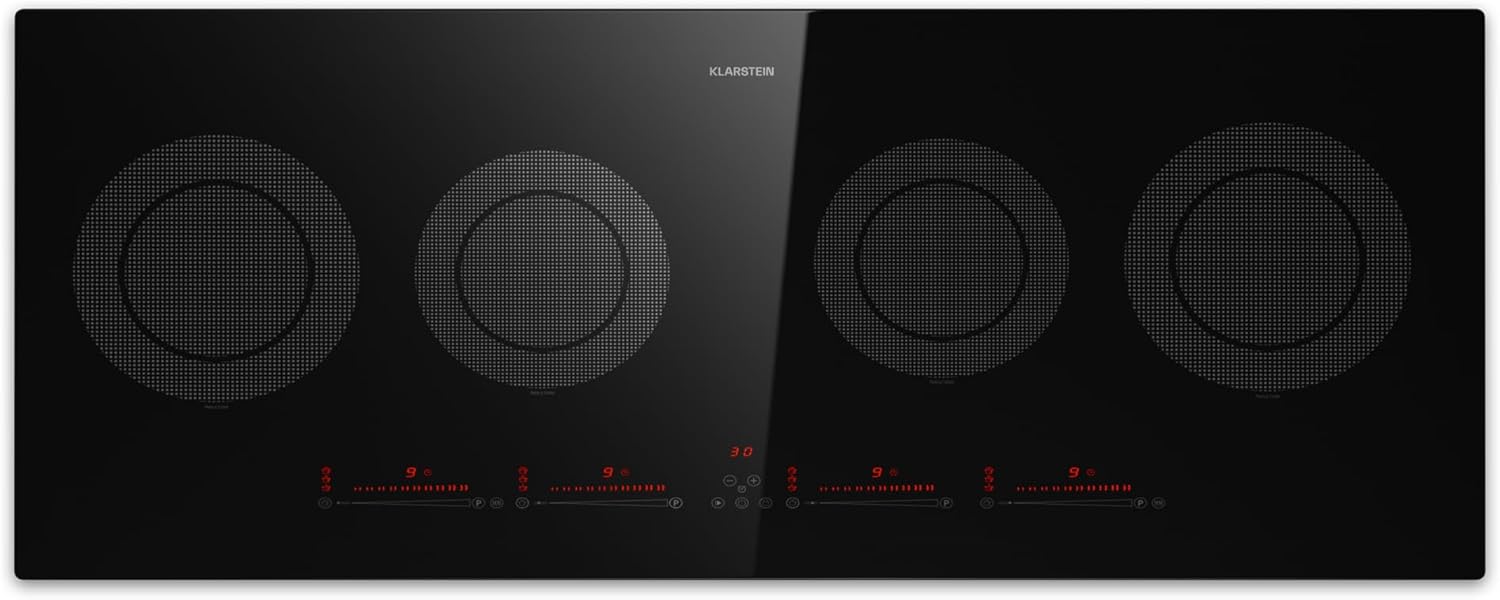 Klarstein Table de cuisson électrique avec 5 plaques à induction, faible consommation d'énergie, vitrocéramique, zones combinables