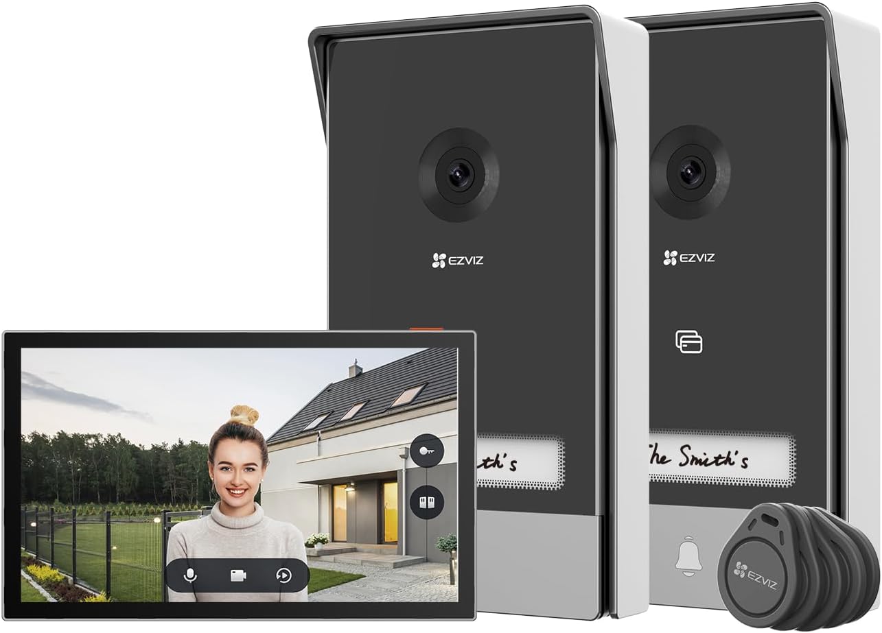EZVIZ HP7 2K 2-Entry Kit Visiophone Connecté Interphone Vidéo, Sonnette vidéo avec Caméra et Ecran Tactile Couleur 7", Détection de Personne et Audio Bidirectionnel, Ouvre-Porte, WiFi 2.4GHz et 5GHz