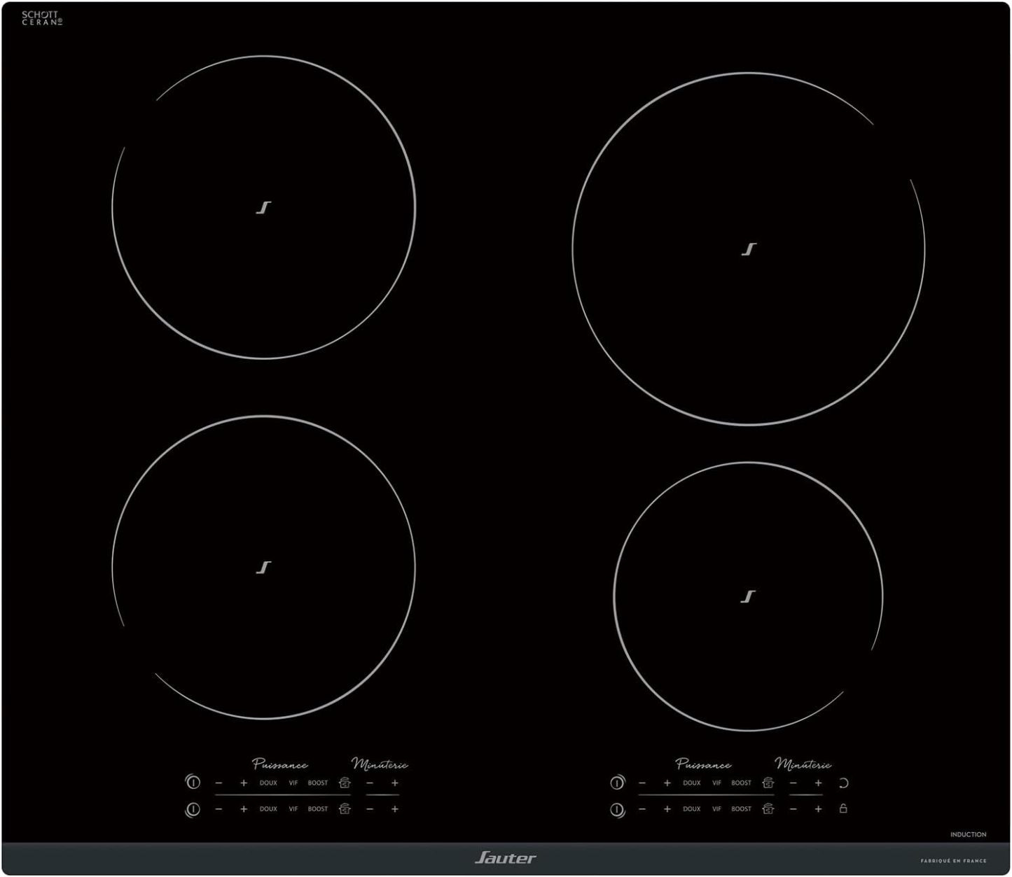 Sauter - SPI9643B - Plaque Induction - Table de Cuisson Encastrable - Noir - 4 Foyers - 7400W - Dimensions Encastrement : 56x49cm - 14 Niveaux de Puissance - Fabriqué en France