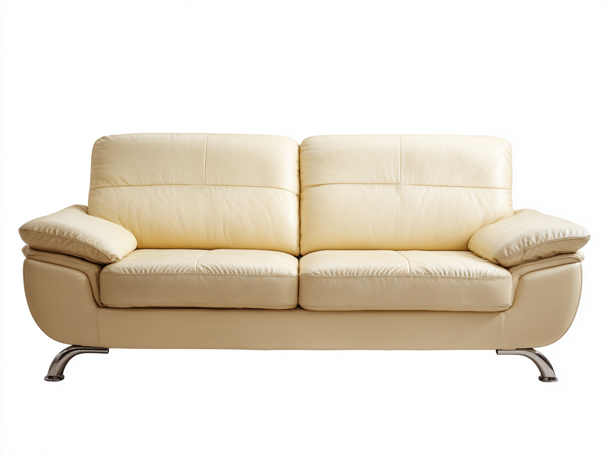 Canapé 2 places cuir véritable 178x95x92 cm - crème - design moderne