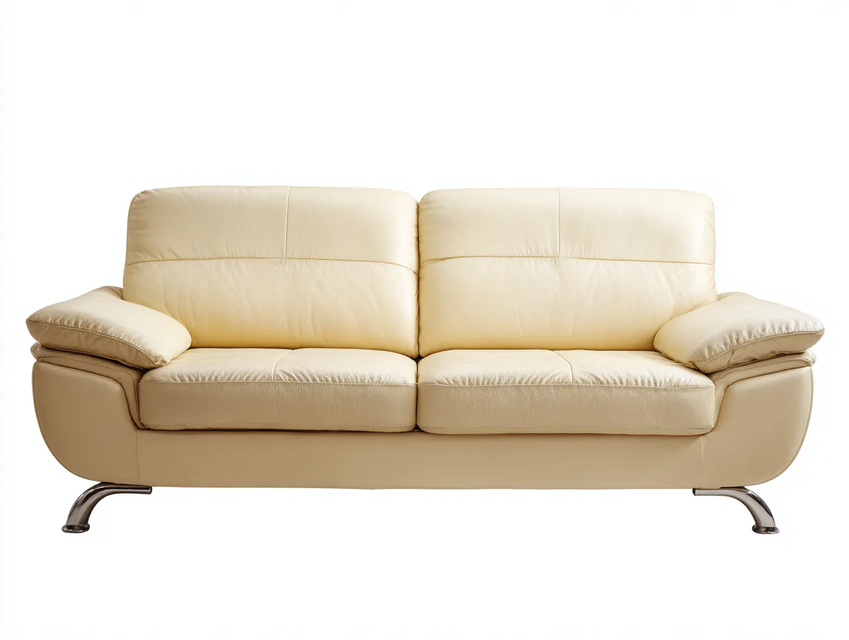 Canapé 2 places cuir véritable 178x95x92 cm - crème - design moderne