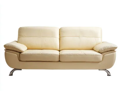 Canapé 2 places cuir véritable 178x95x92 cm - crème - design moderne