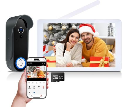 WiFi 1080P Visiophone sans Fil, Interphone Vidéo sans Fil avec Écran Tactile 8'', Sonnette avec Caméra, Vision Nocturne, Détection de Mouvement, Contrôle de l'application