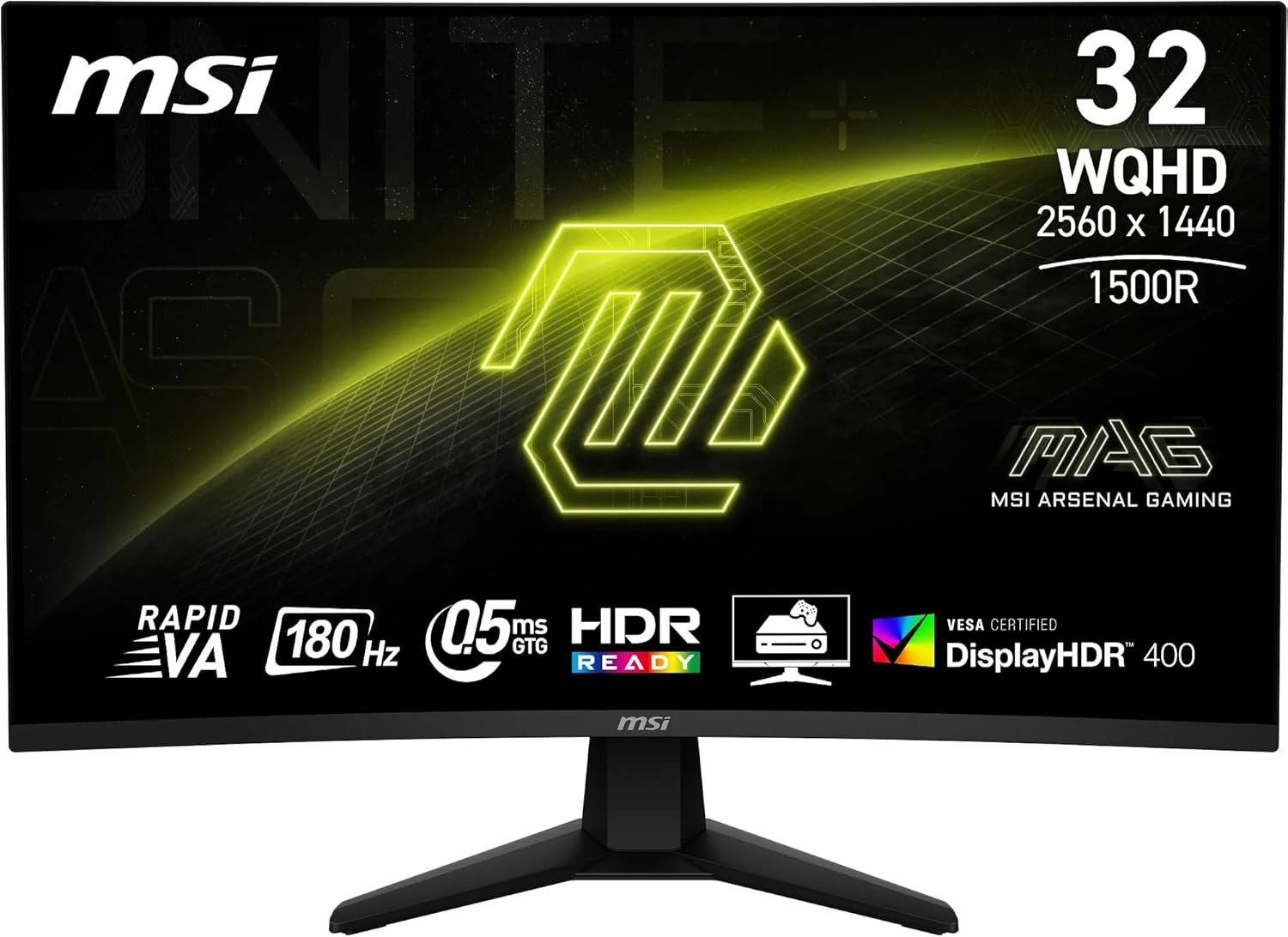 MSI MAG 32CQ6F Écran Gaming incurvé FHD de 32" - Dalle Rapid VA 2560 x 1440 1500R, 180 Hz / 0,5ms, DisplayHDR 400, AMD FreeSync, AI Vision, Compatible VESA, inclinable - HDMI 2.0b, DP 1.4a