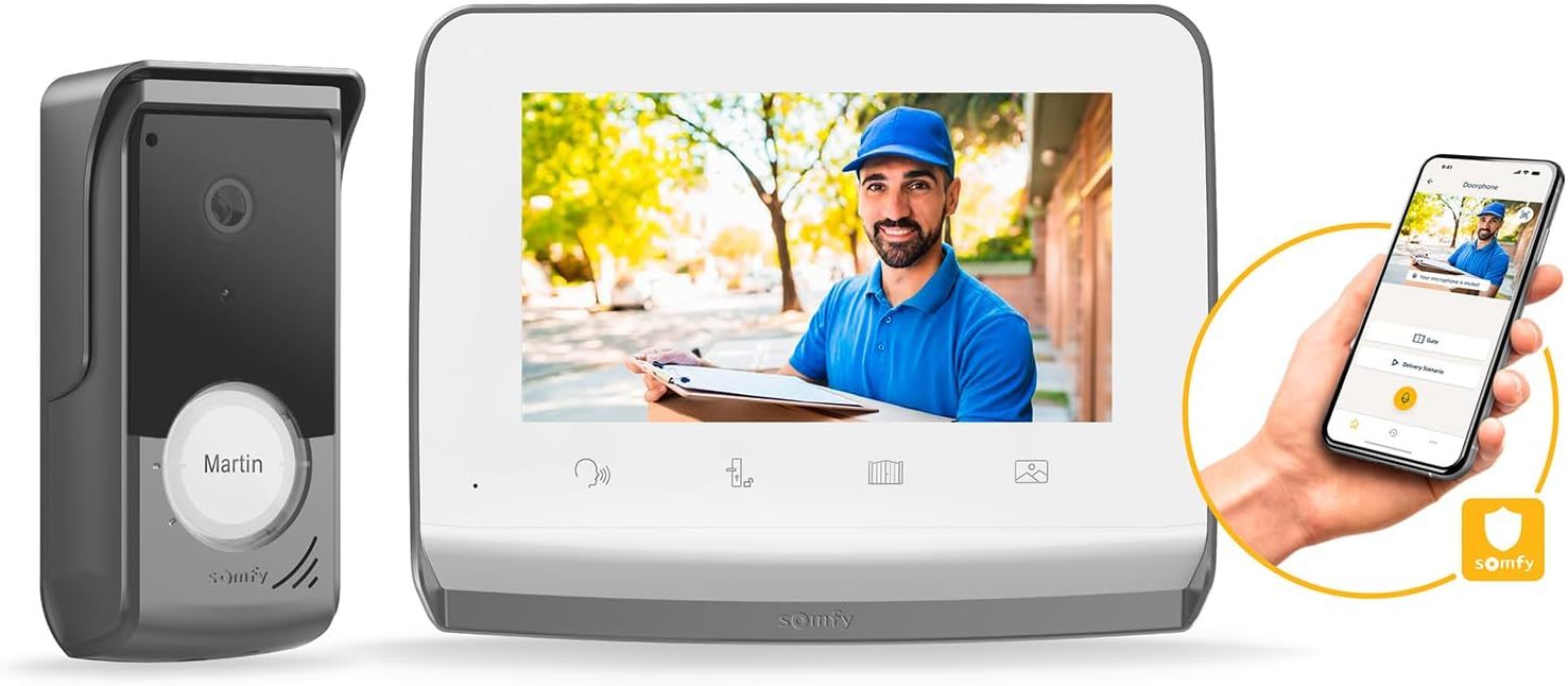 somfy 1871229 – Visiophone V350 Connect | Interphone connecté | Ecran 7 pouces | Vision nocturne | Gestion des visites à distance via l’app Protect | Contrôle jusqu’à 5 équipements motorisés RTS