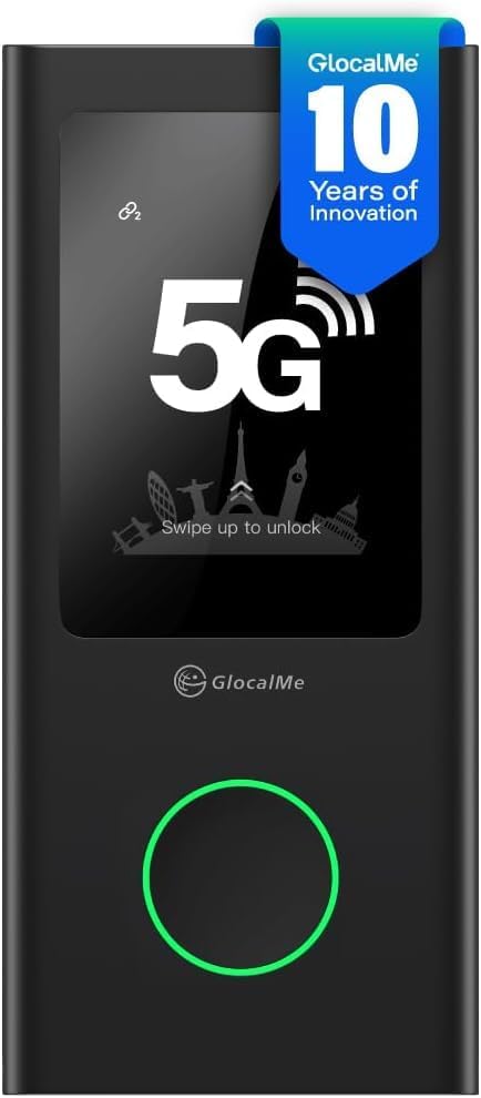 GlocalMe U50 Numen Air 5G Routeur WiFi Mobile, Bandes Fréquence Globales, Pas Besoin de Carte SIM, Prend en Charge 16 appareils, Batterie 5400 mAh, Point d'accès Wi-FI de Voyage ou Maison (Noir)