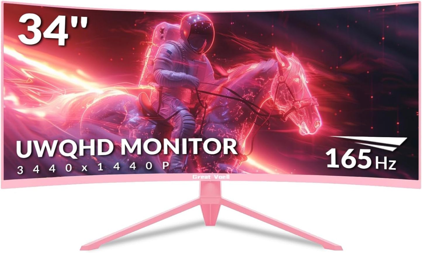 Écran Gaming incurvé 34 Pouces - WQHD 3440x1440, 165Hz, 1500R, HDR10, FreeSync, Rapport de Contraste 4000:1, sRGB 127 pour cent, Support VESA 100x100mm - Rose