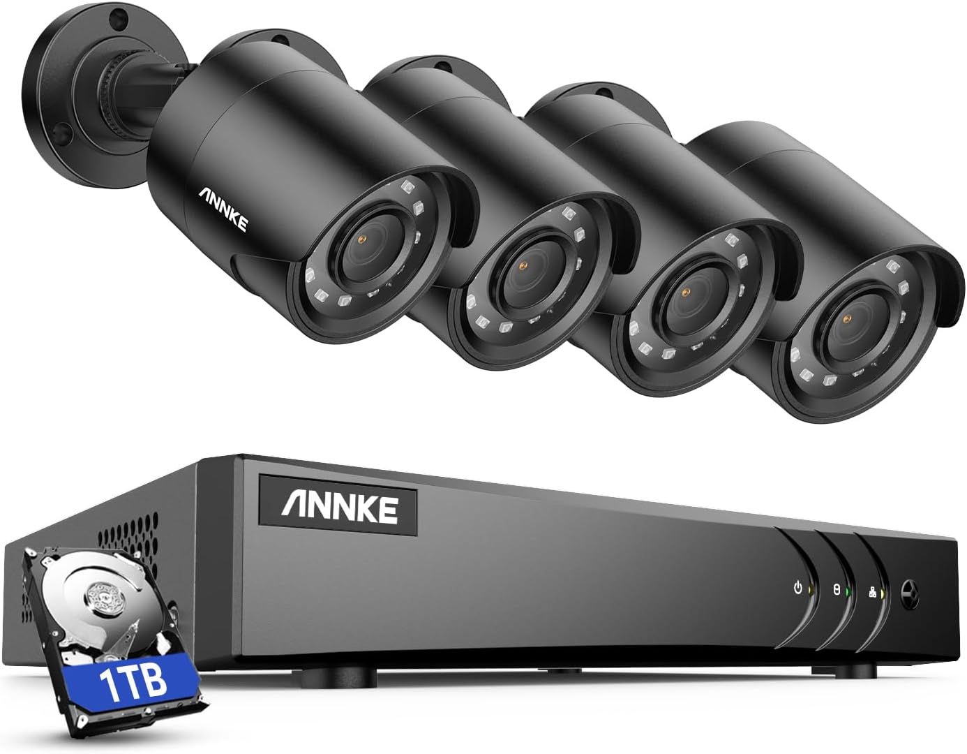 ANNKE Kit de Surveillance Filaire 1080p, DVR 8CH 5MP Lite H.265+ avec 4 Caméras Étanches, Détection Personne/Véhicule, Vision Nocturne, Accès à Distance, Disque Dur 1To, IP66