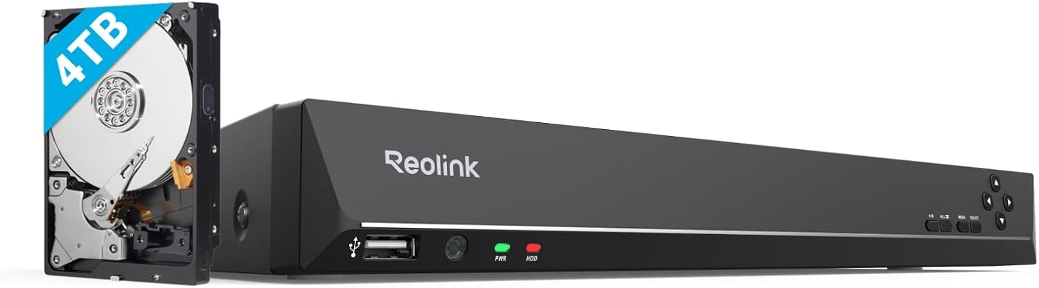 Reolink 4K PoE NVR 16 Canaux Caméra de Sécurité à Domicile Enregistrement de Vidéo avec Disque Dur de 4To Supportez 16MP/12MP/8MP/5MP/4MP 24h x7j Enregistrement de Surveillance RLN16-410