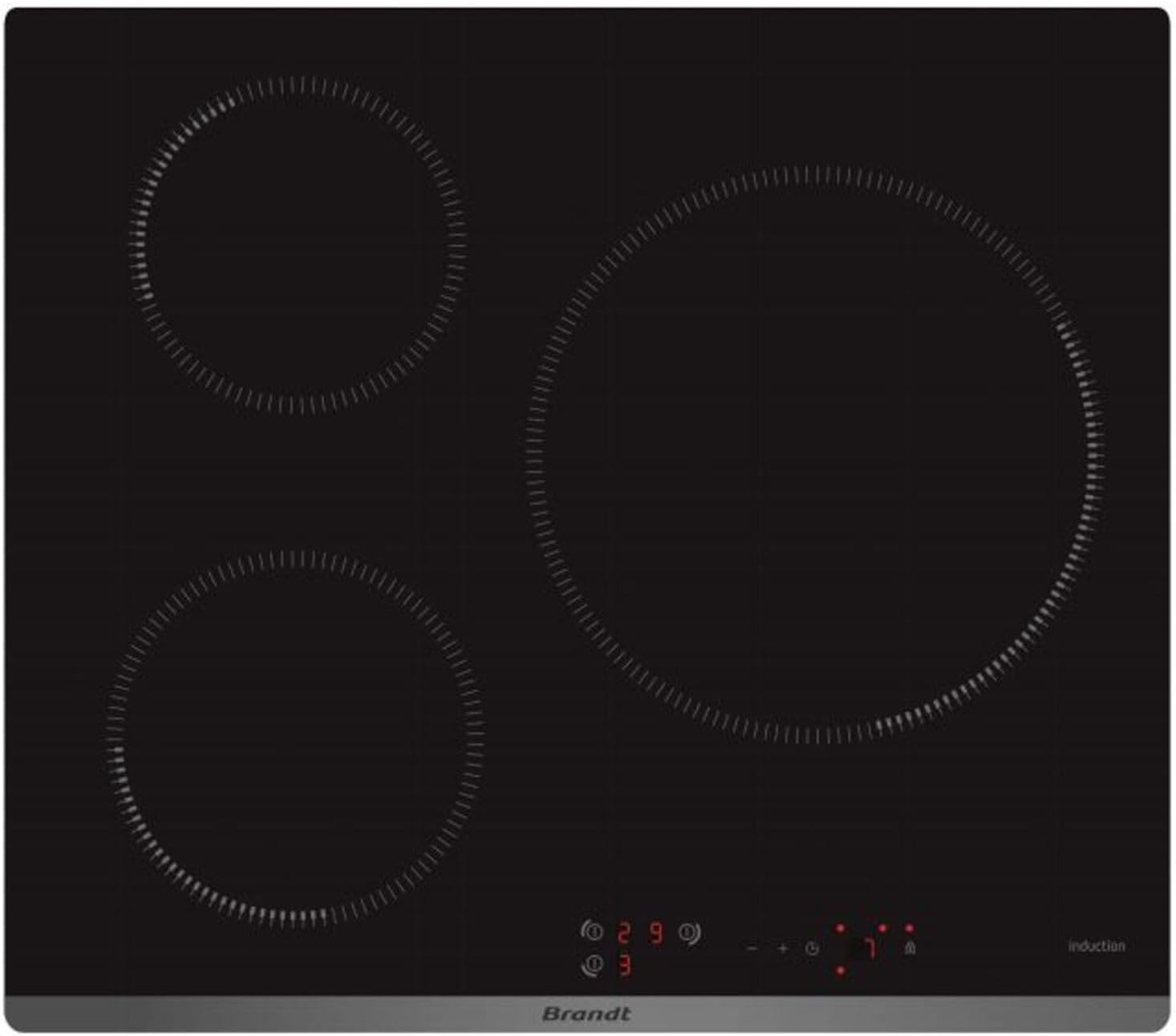 Brandt - BPI1638UB - Plaque Induction Ultraboost - Table de Cuisson Encastrable - Noir - 3 Foyers - 7400W - Encastrement : 56x49cm - Grand Foyer 28 cm et 10 Positions Cuissons - Fabriqué en France