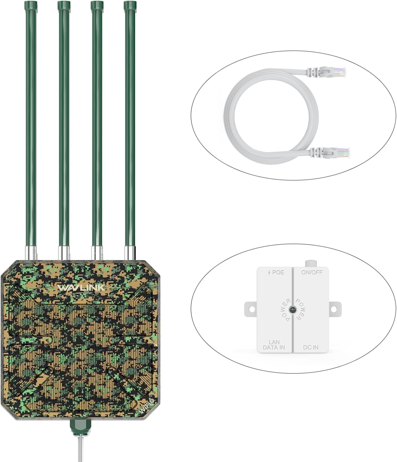 WAVLINK AX3000 Extenseur WiFi 6 extérieur longue portée, point d'accès sans fil extérieur WiFi 6, prend en charge PoE actif, antennes à gain élevé 4 x 8 dBi, IP67, jusqu'à 128 appareils pour la ferme