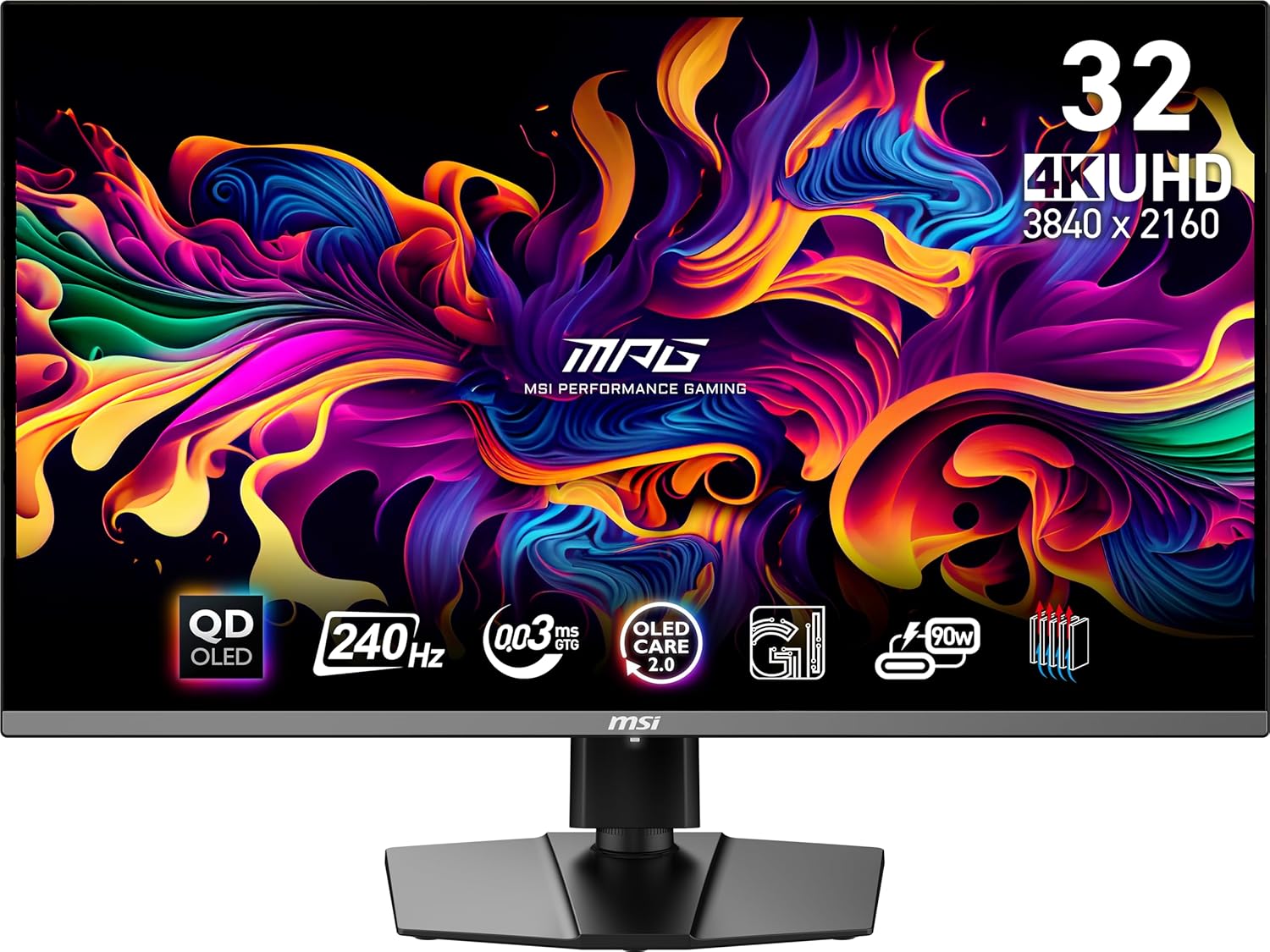 MSI MPG 321URX QD-OLED écran Gaming 31.5 Pouces 4K UHD - Dalle Quantum Dot OLED 3840 x 2160, 240Hz / 0.03ms, 99 pour cent DCI-P3, ΔE≤2, DisplayHDR True Black 400, KVM, RGB - DP 1.4a, HDMI 2.1, USB Type-C