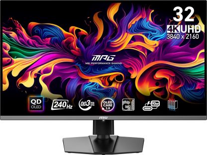 MSI MPG 321URX QD-OLED écran Gaming 31.5 Pouces 4K UHD - Dalle Quantum Dot OLED 3840 x 2160, 240Hz / 0.03ms, 99 pour cent DCI-P3, ΔE≤2, DisplayHDR True Black 400, KVM, RGB - DP 1.4a, HDMI 2.1, USB Type-C