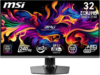 MSI MPG 322URX QD-OLED écran Gaming 31.5 Pouces 4K UHD - Dalle Quantum Dot OLED 3840 x 2160, 240Hz / 0.03ms, DisplayHDR True Black 400, G-Sync, HDMI 2.1, DP 2.1a, USB-C (98 W PD), Hauteur réglable