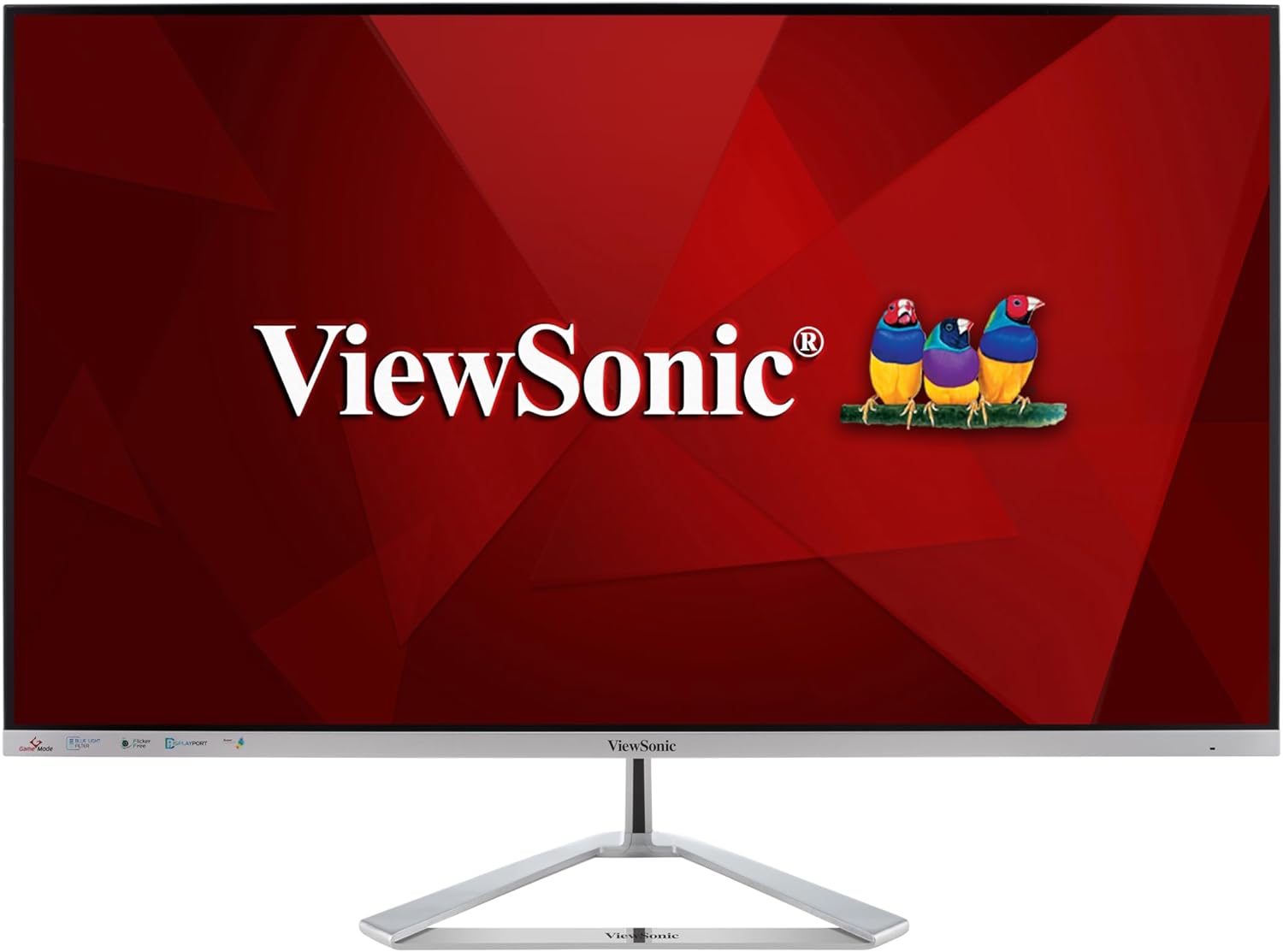 ViewSonic VX3276-MHD-3 Moniteur IPS 32" Full HD, VGA, HDMI, DisplayPort, haut-parleurs, chassis argenté, sans bords sur 3 côtés, pied argenté