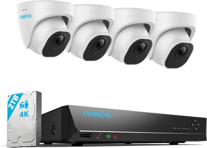 Reolink 4K Caméra de Surveillance Extérieure, Détection de Personne et Véhicule, Kit Vidéo Surveillance avec 8CH 2To NVR et Caméra IP PoE 4X 8MP, 30 Mètres Vision Nocturne avec Audio, RLK8-800D4