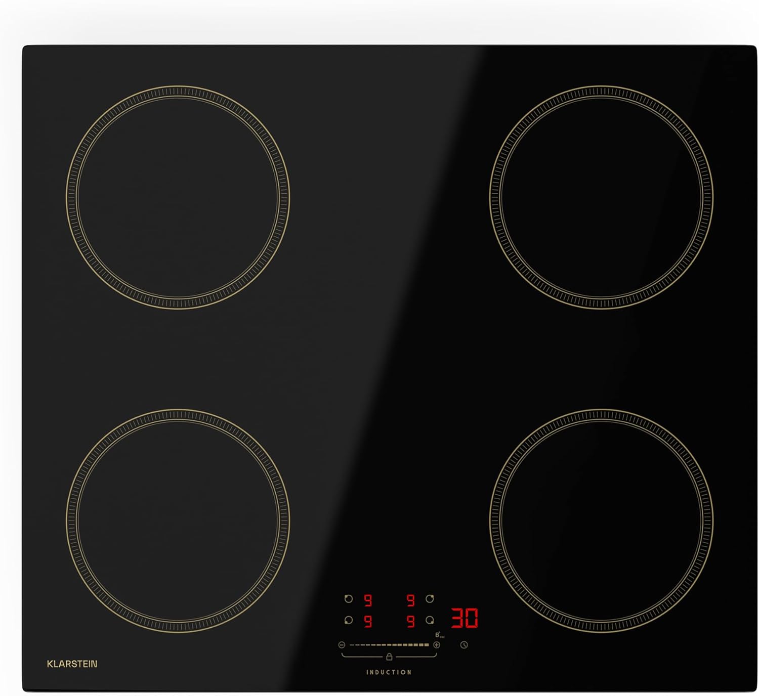 Klarstein Victoria Plaque À Induction Encastrable - 4 Zones, 7000 W Avec Boosters, Curseur & Minuterie, Verrouillage Parental, Vitrocéramique Noire, Largeur 59 cm