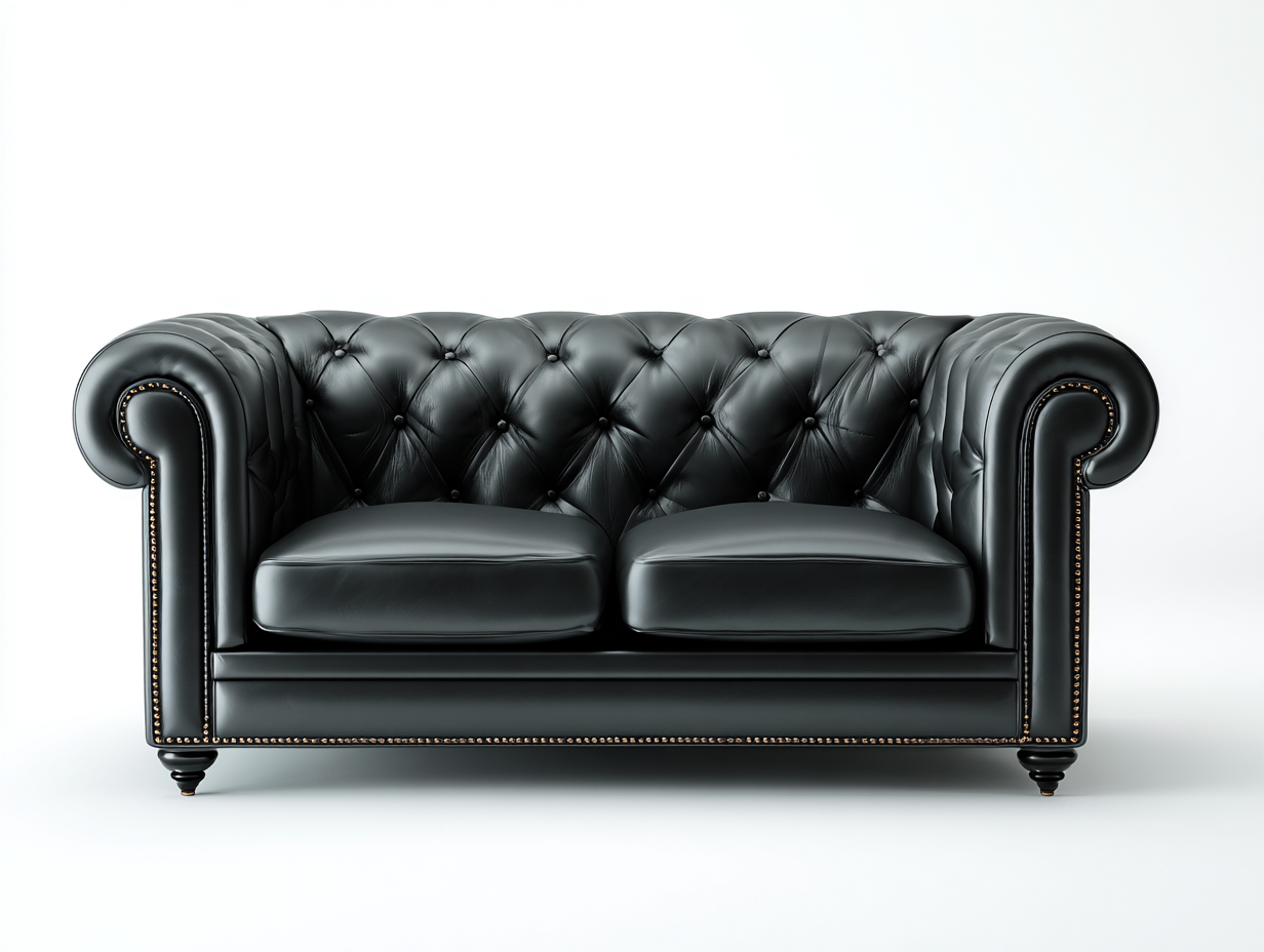 Canapé 2 places cuir véritable 178x92x78 cm - noir - design classique