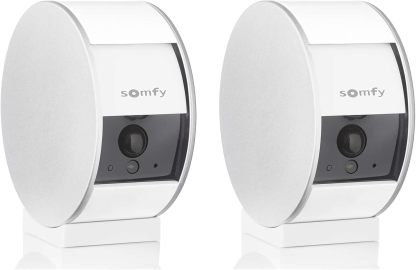 somfy 1870469 - Pack de 2 Indoor Camera, Caméras avec volet motorisé, Vision Nocturne, Détection de Mouvement, Grand Angle, Haut-Parleur, Microphone, Compatible : Alexa, Google Home et Tahoma