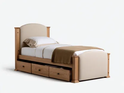 Lit simple bois avec rangement 200x102x105 cm - chêne clair/beige - design classique