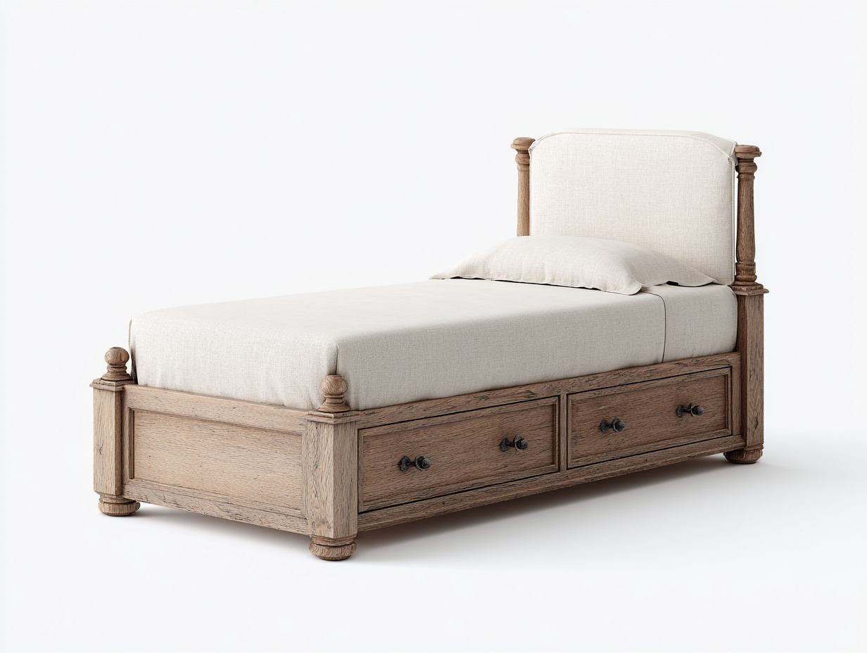 Lit simple bois avec rangement 200x103x107 cm - chêne brun/beige - design classique