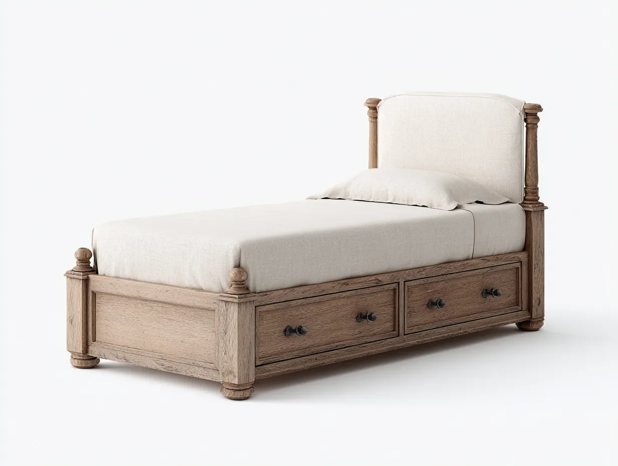 Lit simple bois avec rangement 200x103x107 cm - chêne brun/beige - design classique