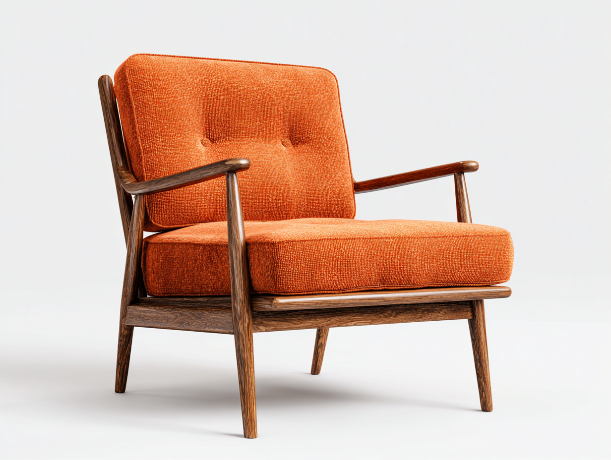 Fauteuil - tissu - 72x78x85 cm - orange - structure en bois