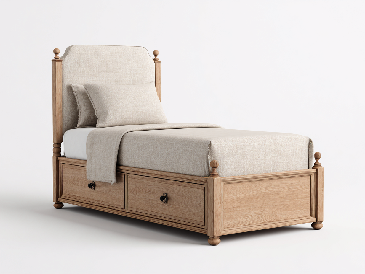 Lit simple bois avec rangement 200x100x110 cm - chêne clair/beige - design classique