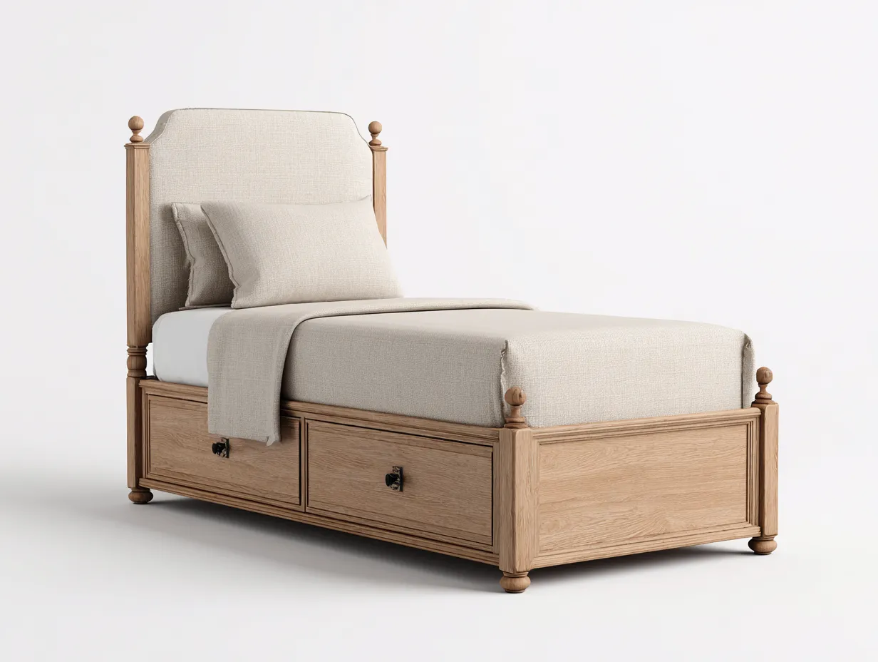 Lit simple bois avec rangement 200x100x110 cm - chêne clair/beige - design classique