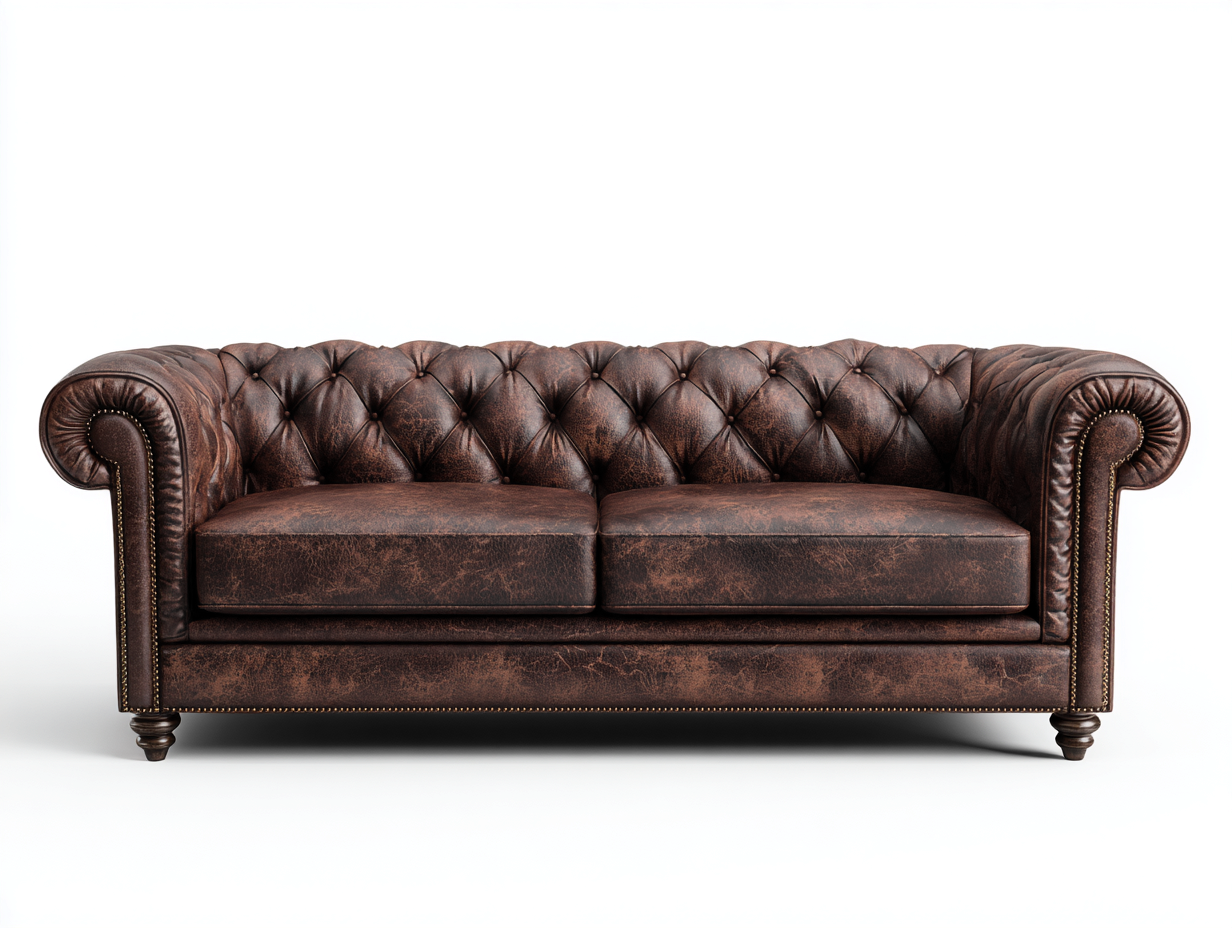 Canapé 2 places cuir véritable marron vieilli 175x90x78 cm - marron - design Chesterfield