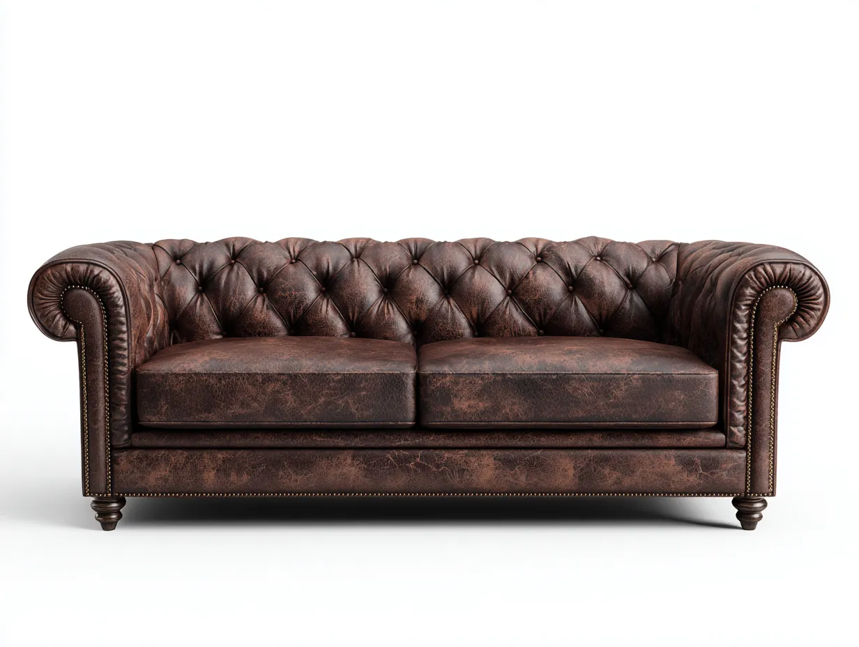 Canapé 2 places cuir véritable marron vieilli 175x90x78 cm - marron - design Chesterfield
