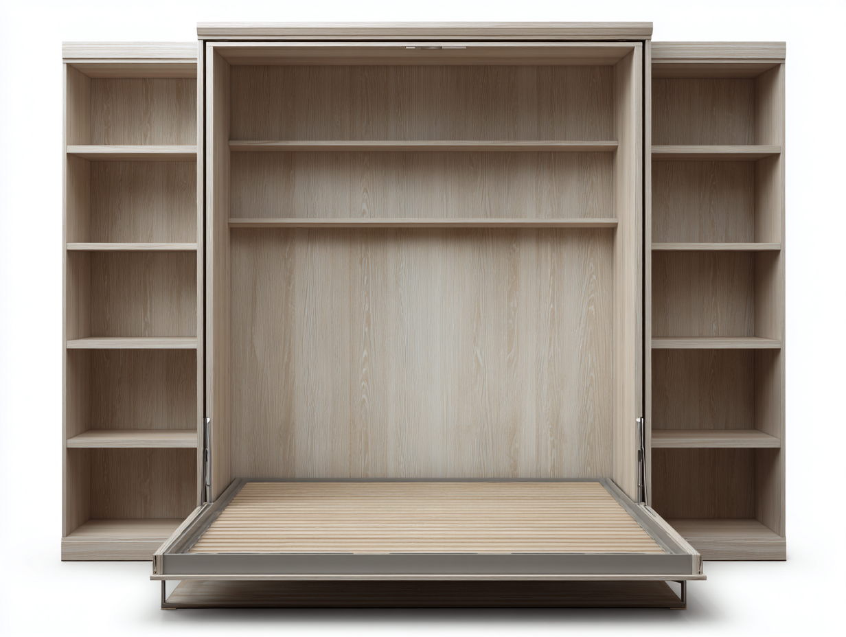 Lit escamotable bois 200x160x220 cm - chêne clair - design moderne